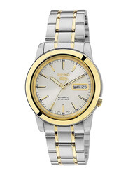 Seiko Automatic Analog Watch for Men with Stainless Steel Band, Water Resistant, SNKE54K1, Silver/Gold-White