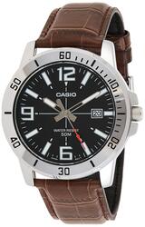 Casio Analog Watch for Men with Leather Band, Water Resistant, MTP-VD01L-1BVUDF, Black-Brown