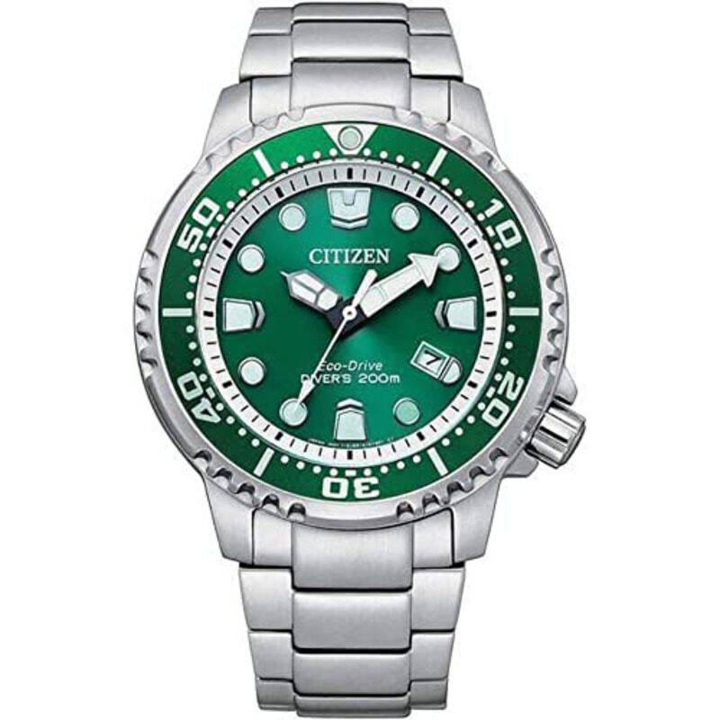

Citizen Eco-Drive Promaster Diver's Analog Watch for Men with Stainless Steel Band and Water Resistant, BN0158-85X, Silver-Green