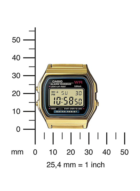 Casio Japanese Casual Digital Quartz Unisex Watch with Stainless Steel Band, Water Resistant, A159WGEA-1, Gold-Black