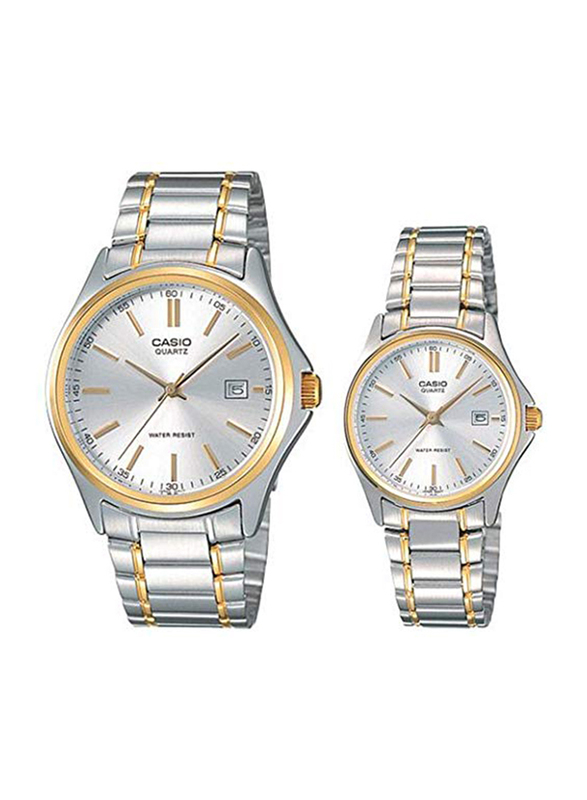 Casio Analog Watch Set for Men with Stainless Steel Band, Splash Resistant, MTP/LTP-1183G-7A, Silver