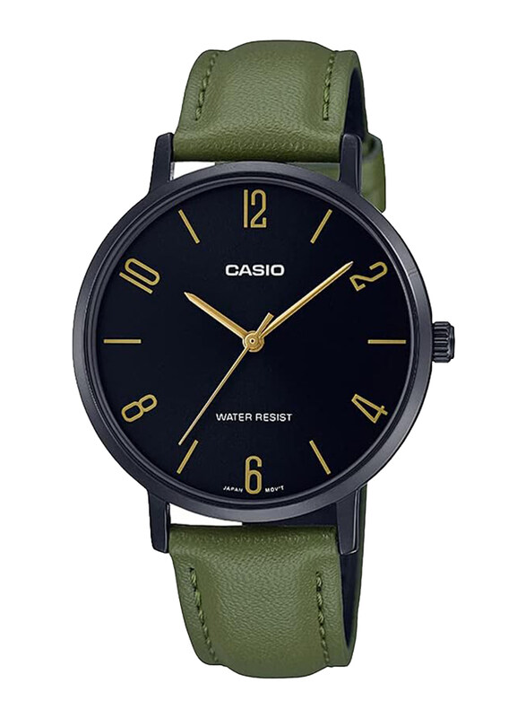 

Casio Analog Watch for Women with Leather Band, Splash Resistant, LTP VT01BL 3BUDF, Green/Black
