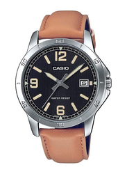 Casio Analog Quartz Watch for Men with Leather Artificial Band, Splash Resistant, MTP-V004L-1B2UDF (A1743), Brown-Black