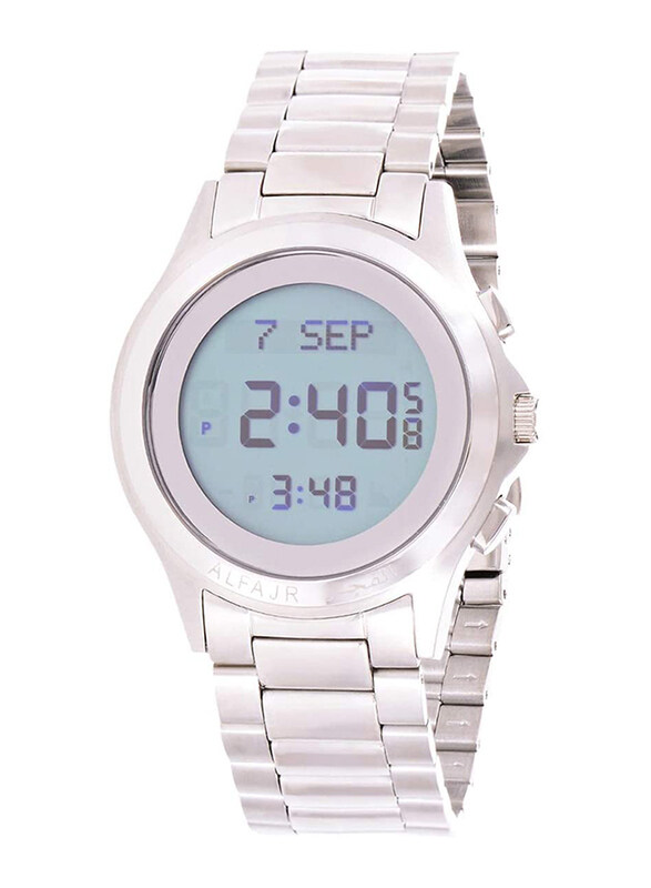 

Al Fajr Digital Watch for Men with Stainless Steel Band, Water Resistant, WR-02, Silver-Grey