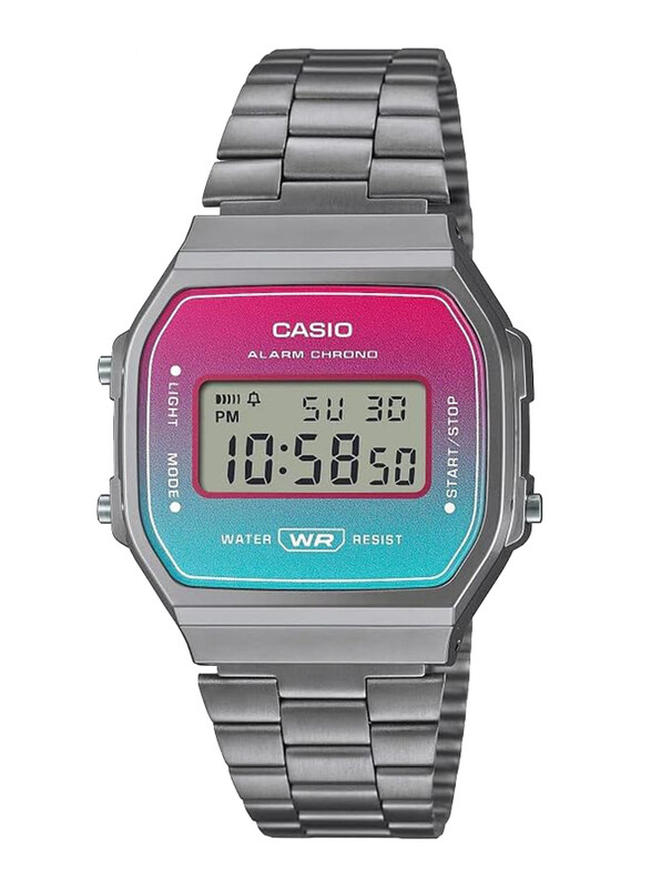 

Casio Vintage Digital Watch for Women with Stainless Steel Band, Water Resistant, A168WERB-2ADF, Grey