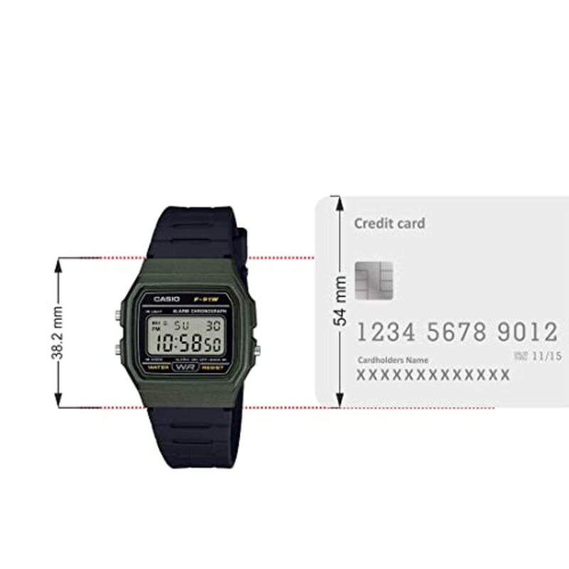 Casio Digital Watch for Men with Resin Band, F-91WM-3AEF, Black-Green