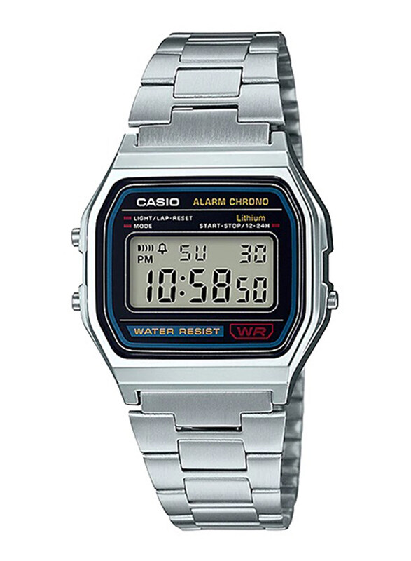 

Casio Digital Adult Quartz Watch for Men with Metal Band, Water Resistant, A158WA-1DF, Silver-Black