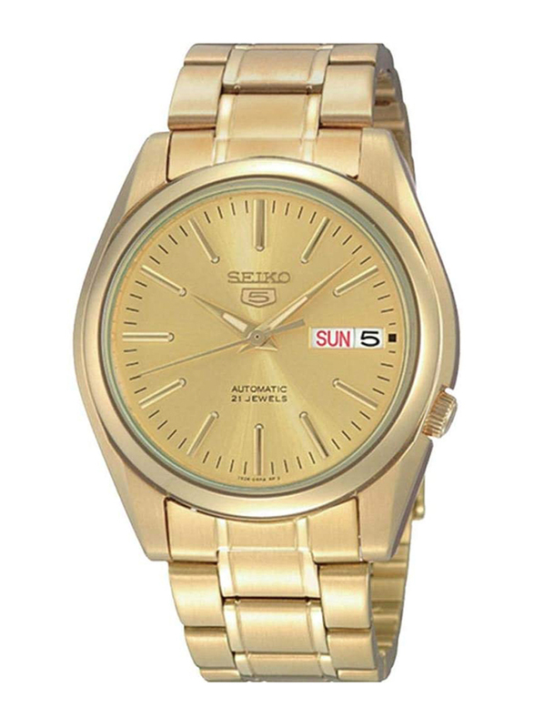 Seiko 5 Automatic Analog Watch for Men with Stainless Steel Band, Water Resistant, SNKL48K1, Gold
