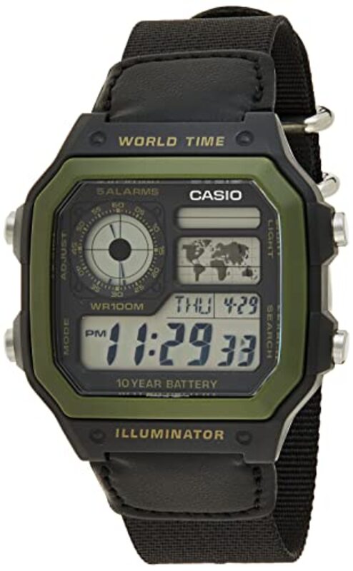 Casio Digital Watch for Men with Nylon Band, AE-1200WHB-1BVDF, Black-Grey