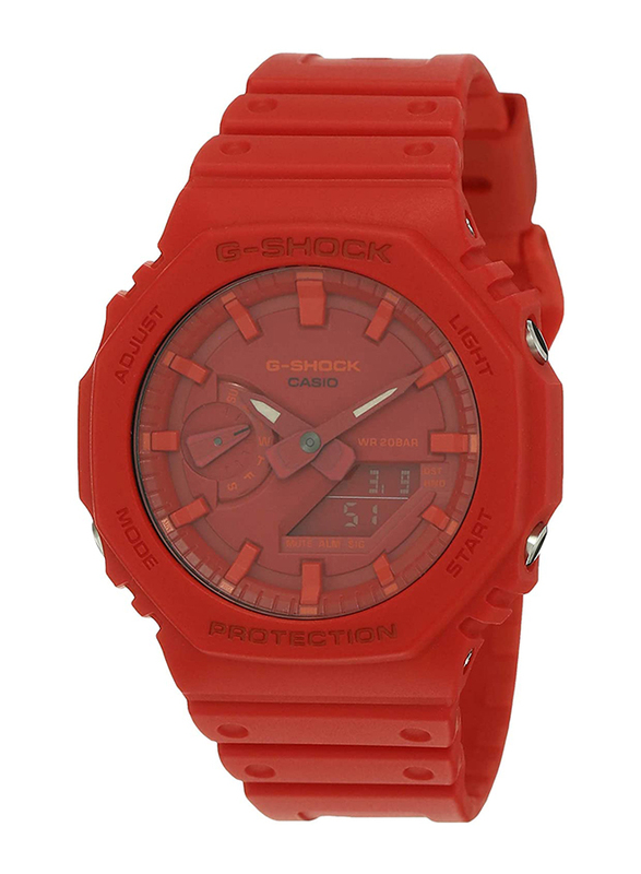 Casio G-Shock Analog/Digital Watch for Men with Resin Band, Water Resistant, GA-2100-4ADR (G988), Red