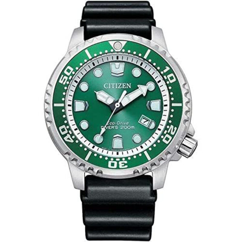 

Citizen Eco-Drive Promaster Diver's Analog Watch for Men with Rubber Band and Water Resistant, BN0158-18X, Black-Green