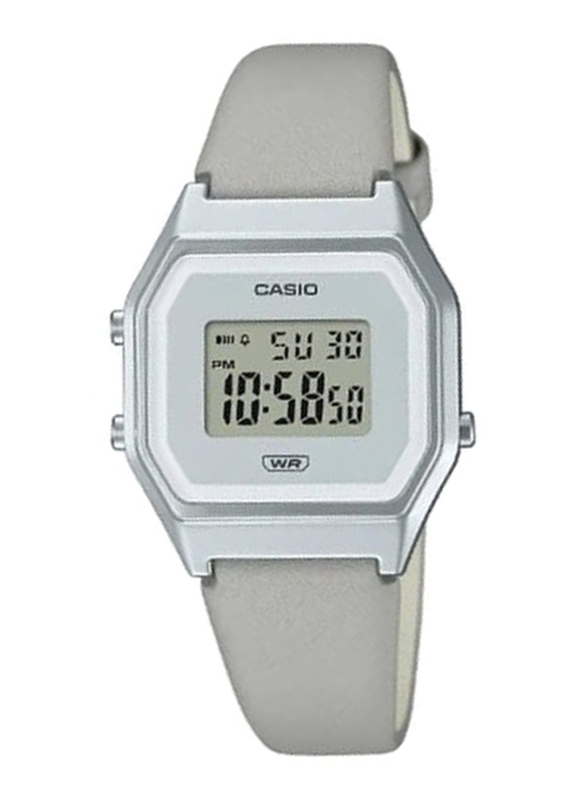 Casio Vintage Digital Watch for Women with Leather Band, Water Submerge Resistant, LA680WEL-8DF, Silver/Grey