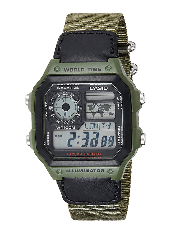 Casio Digital Watch for Men with Resin Band, Water Resistant, AE-1200WHB-3B, Green-Black