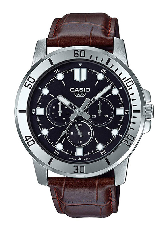 

Casio Analog Watch for Men with Leather Band, Water Resistant and Chronograph, MTP-VD300L-1EUDF, Dark Brown-Black