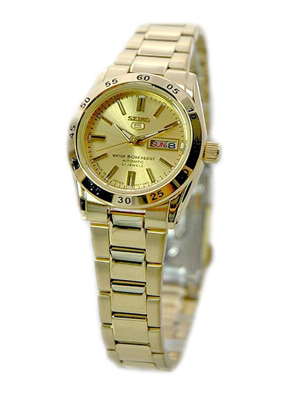 

Seiko Analog Watch for Women with Stainless Steel Band, Water Resistant, SYMG 44 J1, Gold
