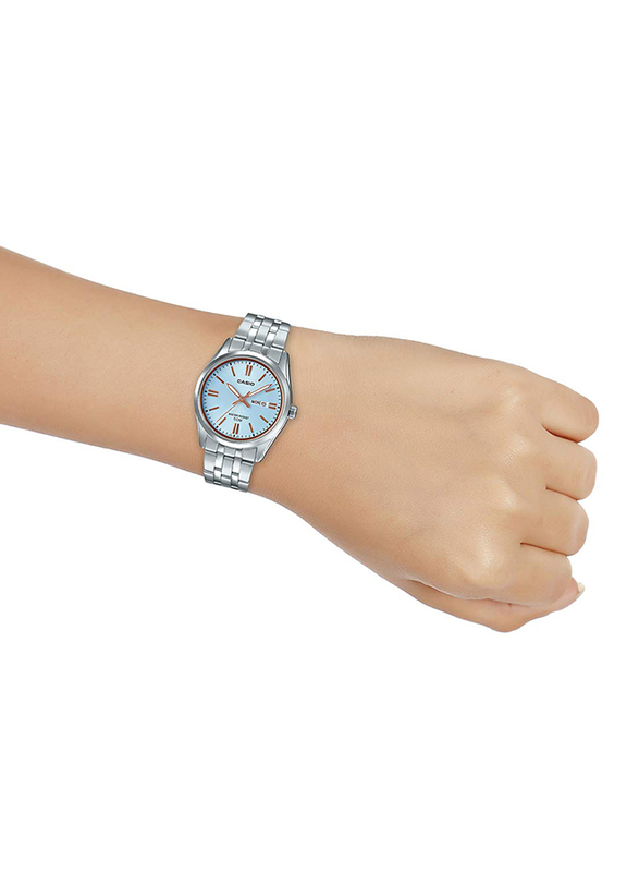 Casio Analog Watch for Women with Stainless Steel Band, Water Resistant, LTP-1335D-2AVDF, Silver-Blue