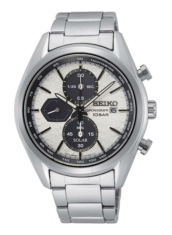 

Seiko Quartz Analog Watch for Men with Stainless Steel Band, Water Resistant and Chronograph, SSC769P1, Silver-White