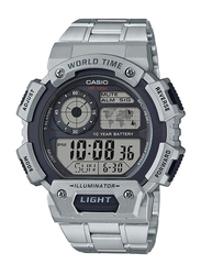 Casio Digital Watch for Men with Stainless Steel Band, Water Resistant, AE-1400WHD-1AVDF, Silver-Black
