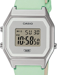 Casio Vintage Digital Watch for Women with Leather Band, Water Submerge Resistant, LA680WEL-3DF, Silver/Green