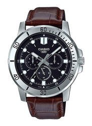 Casio Analog Watch for Men with Leather Band, Water Resistant and Chronograph, MTP-VD300L-1EUDF, Dark Brown-Black