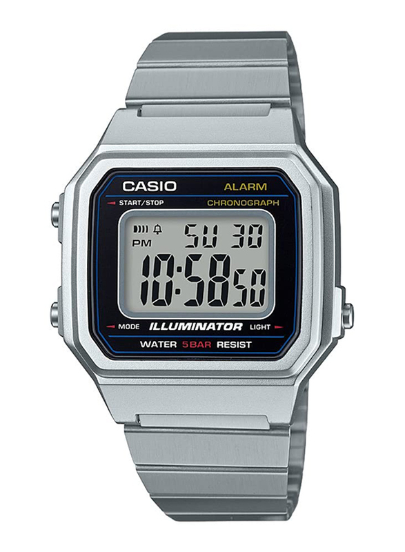 Casio Illuminator Digital Watch for Unisex with Stainless Steel Band and Water Resistant, B650WD-1ACF, Silver-Black
