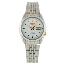 Seiko Analog Watch for Men with Stainless Steel Band, Water Resistant, SNK363K1, White-Silver/Gold
