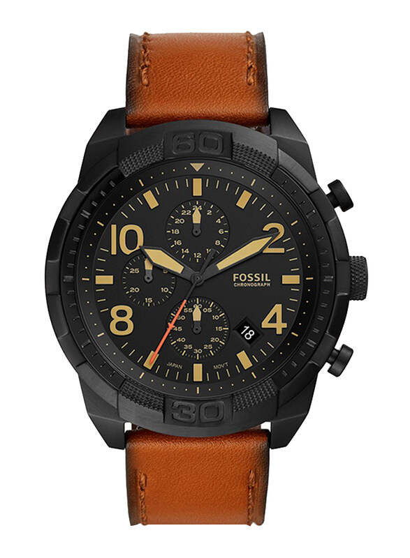 

Fossil Bronson Analog Quartz Watch for Men with Leather Band, Water Resistant and Chronograph, FS5714, Brown-Black