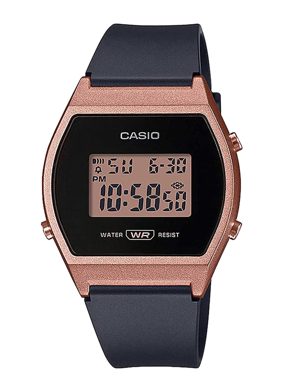 Casio Digital Watch for Women with Rubber Band, Water Resistant, LW-204-1ADF, Black-Rose Gold