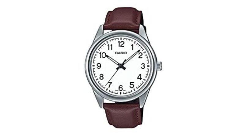 

Casio Analog Watch for Women with Leather Genuine Band, MTP-V005L-7B4UDF, Red-White