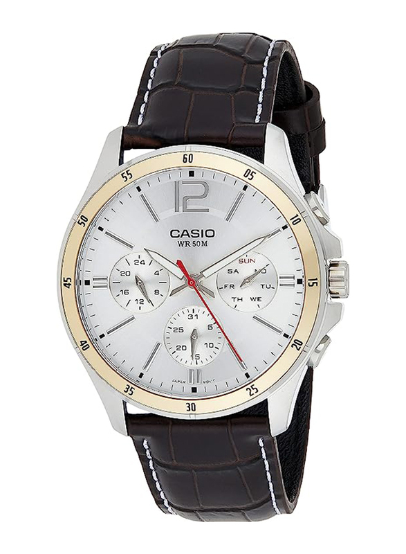 Casio Analog Watch for Men with Leather Band, Water Resistant, MTP-1374L-7AVDF (A835), Black-White