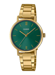 Casio Analog Watch for Women with Stainless Steel Band, Water Resistant, LTP-VT02G-3AUDF, Gold-Green