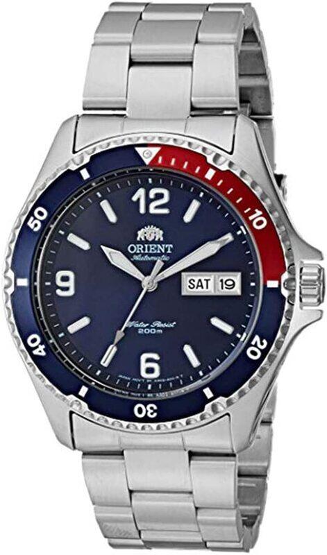 

Orient Analog 'Mako II' Japanese Automatic Watch for Men with Stainless Steel Band, Water Resistant, FAA02009D9, Silver/Blue