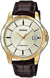 Casio Analog Watch for Men with Leather Band, Water Resistant, MTP-V004GL-9ADF, Brown-Gold