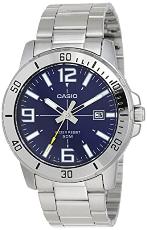 

Casio Analog Watch for Men with Stainless Steel Band, MTP-VD01D-2BVUDF (A1363), Silver-Blue