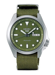 Seiko 5 Sports Automatic Analog Watch for Men with Nylon Band, Water Resistant, SRPE65K1, Green