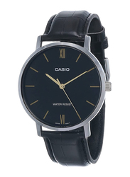 Casio Analog Quartz Watch for Men with Leather Artificial Band, Splash Resistant, MTP-VT01L-1BUDF (A1615), Black