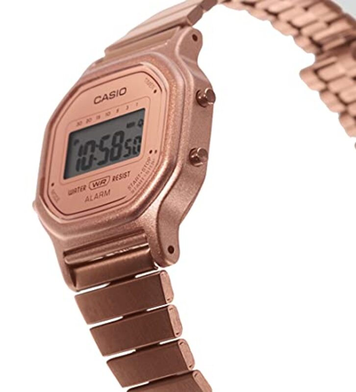 Casio Digital Watch for Women with Stainless Steel Band, LA-11WR-5AEF, Rose Gold-Pink