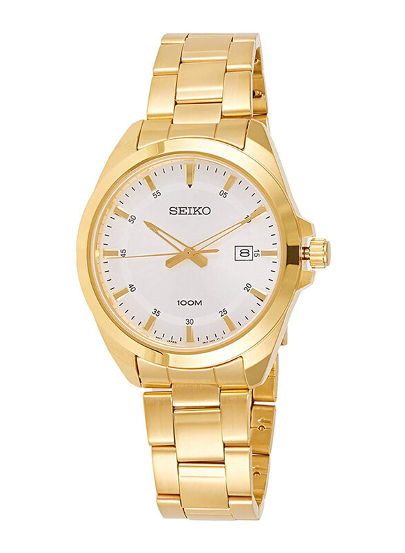 

Seiko Analog Watch for Men with Stainless Steel Band, Water Resistant, SUR212P1, Gold-White