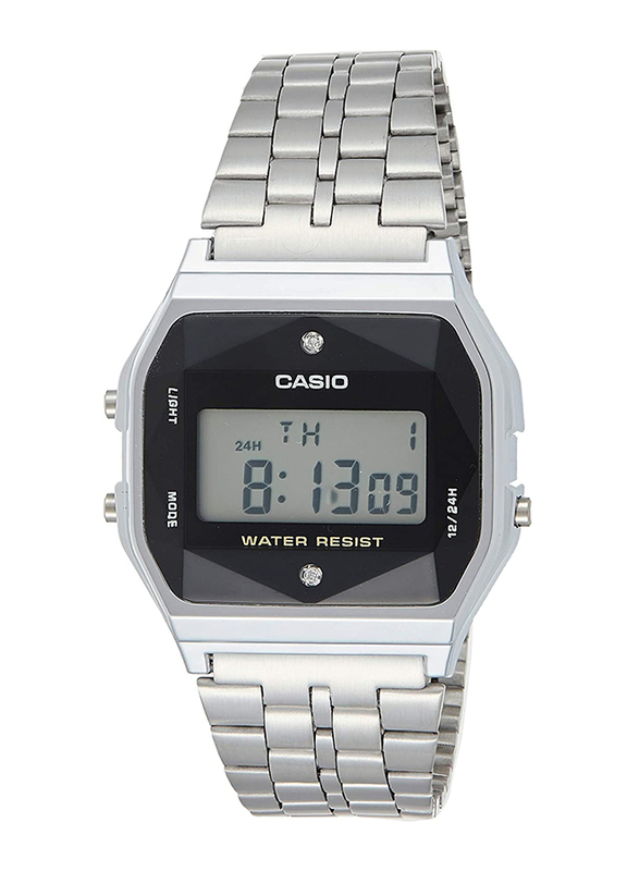 Casio Digital Watch for Men with Stainless Steel Band, Water Resistant, A159WAD-1DF, Silver-Grey