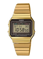 Casio Vintage Digital Quartz Unisex Watch with Stainless Steel Band, Water Resistant, A700WG-9ADF, Gold-Black
