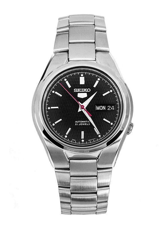 

Seiko 5 Automatic Analog Watch for Men with Stainless Steel Band, Water Resistant, Snk607K1, Silver-Black