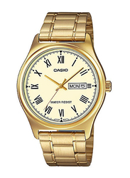 Casio Analog Watch for Men with Stainless Steel Band, Water Resistant, MTP-V006G-9BUDF, Gold-Beige