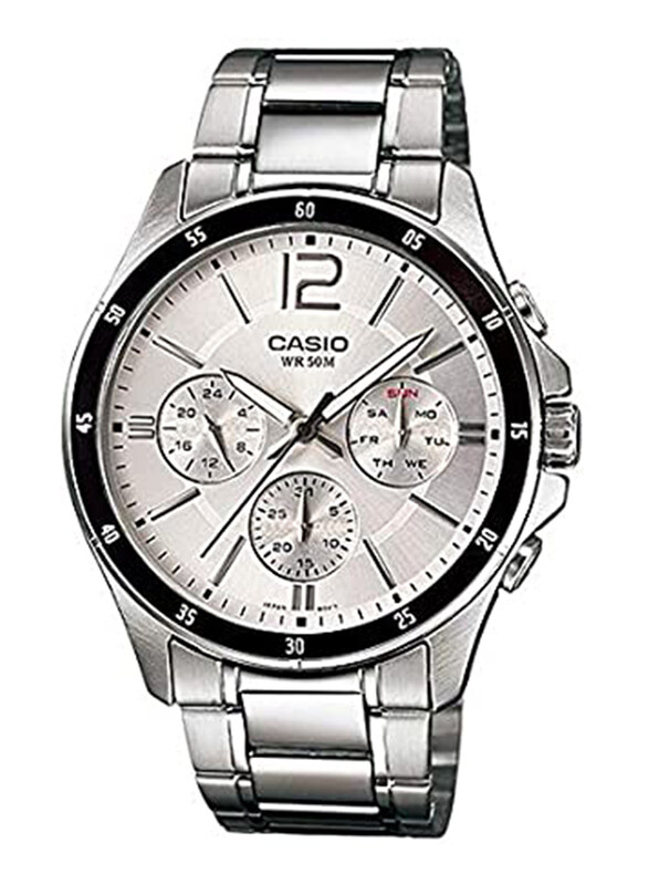 

Casio Analog Watch for Men with Stainless Steel Band, Water Resistant and Chronograph, MTP1374D-7AVDF, Silver