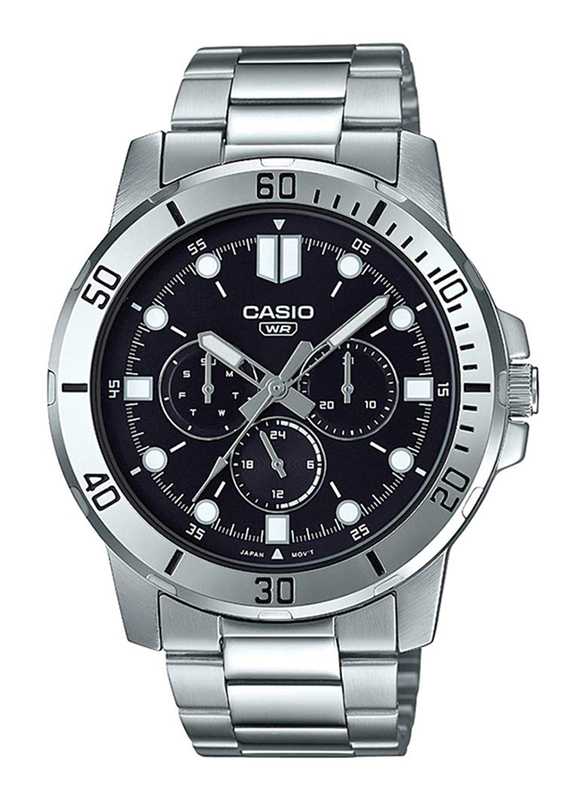 Casio Enticer Analog Watch for Men with Stainless Steel Band, Water Resistant and Chronograph, MTP-VD300D-1EUDF, Silver-Black