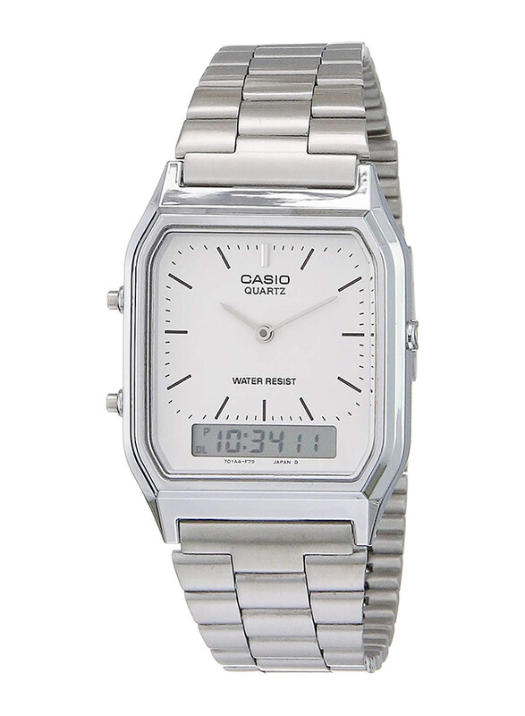 

Casio Analog-Digital Watch for Men with Stainless Steel Band, Water Resistant, AQ-230A-7D, Silver-White