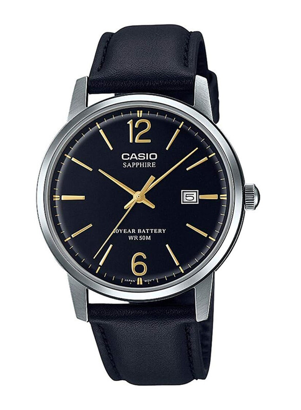 

Casio Analog Watch for Men with Leather Band, Water Resistant, Black/Black