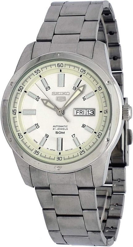 Seiko 5 Analog Watch for Men with Stainless Steel Band, Water Resistant, SNKN09J1, Silver/Silver