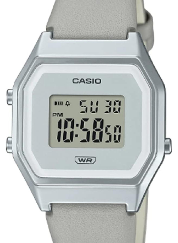 Casio Vintage Digital Watch for Women with Leather Band, Water Submerge Resistant, LA680WEL-8DF, Silver/Grey