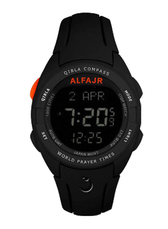 Al Fajr Digital Unisex Watch with Rubber Band, Water Resistant, WQ-18, Black
