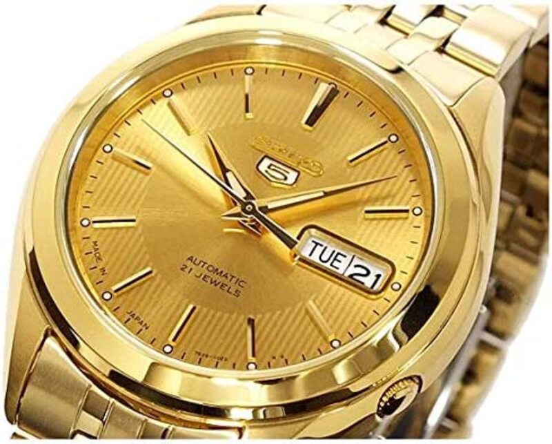 Seiko Analog Watch for Men with Stainless Steel Band, Water Resistant, SNKL28J1, Gold